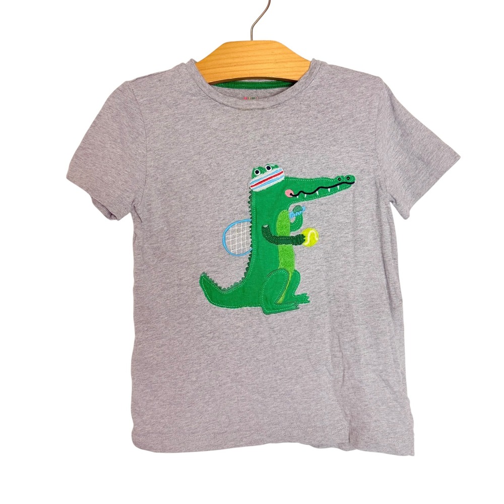 Mini Boden Kids Gray Alligator Tennis Graphic T-Shirt 6-7Y Cotton Applique Tee